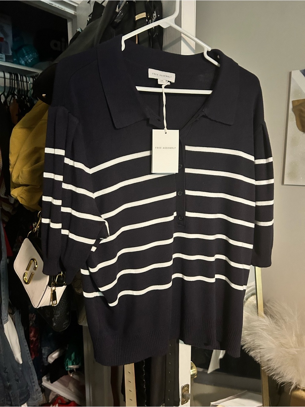 Navy & White Striped Short-Sleeve Polo Tee